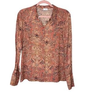 NEW! ECRU Earth-Tone Floral Lightweight Button Down, Small‎